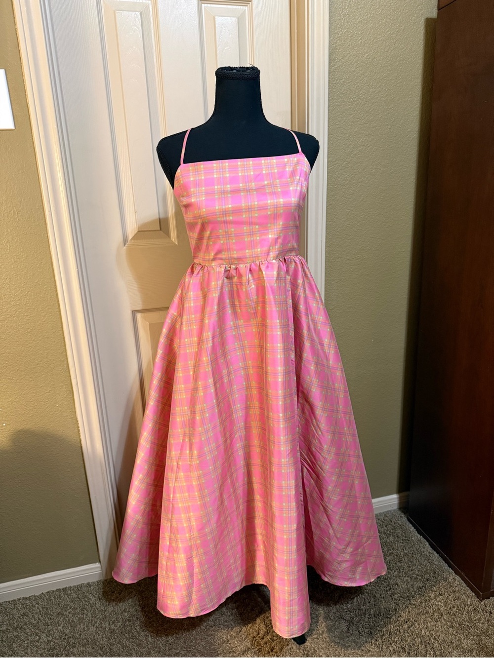 J.Crew Collection Squareneck Stretch Taffeta Dress in Sunset Plaid.
